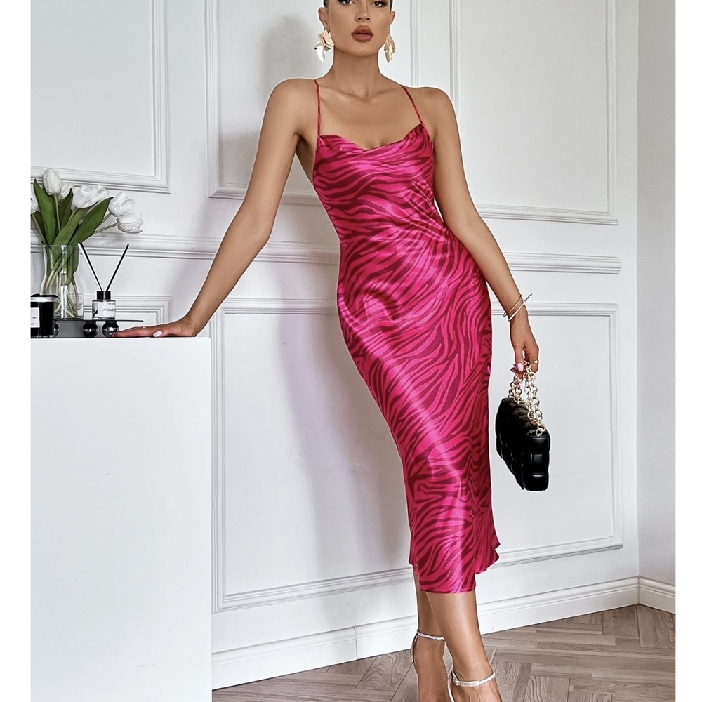 SHEIN Vibrant Pink Zebra Midi Dress